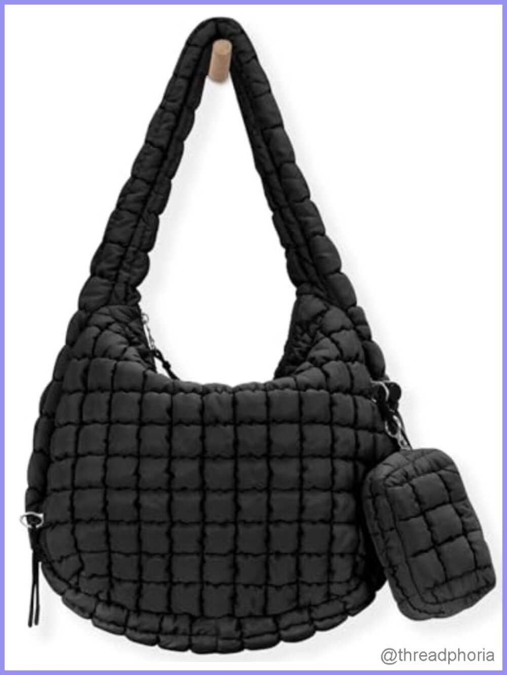 Quilted Puffer Tote Bag with Zippered Pockets - Lightweight Nylon Women's